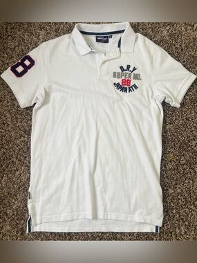 Superdry White Polo with Navy & Red Accents